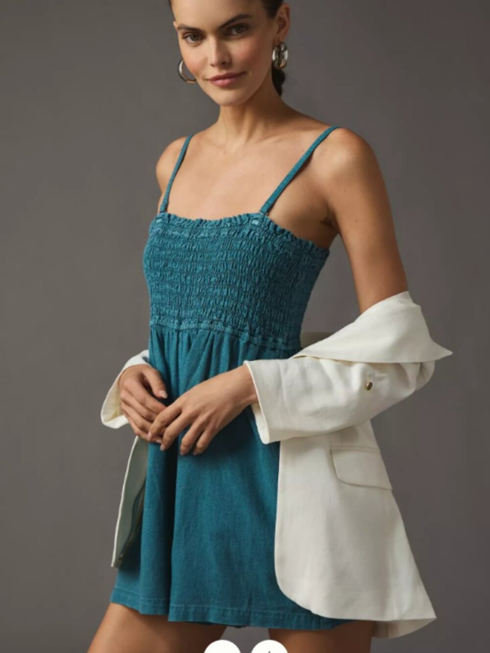 Pilcro Anthropologie Smocked Sweetheart Blue Linen Blend Romper